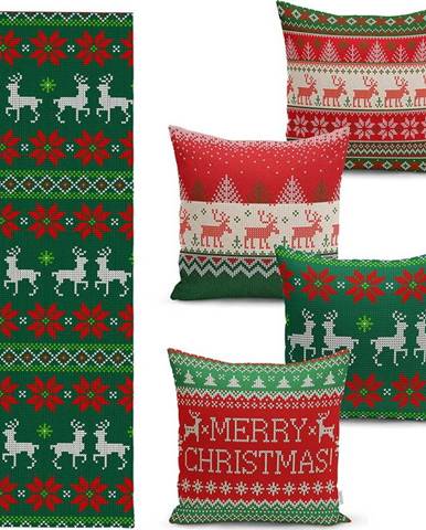 Sada 4 vánočních povlaků na polštář a běhounu na stůl Minimalist Cushion Covers Merry Christmas