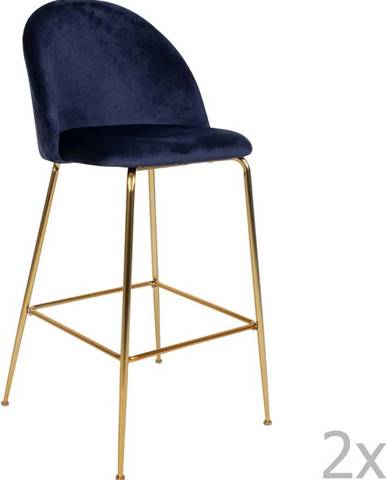 Sada 2 modrých barových židlí se sametovým potahem s nohami mosazové barvy House Nordic Lausanne
