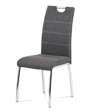 HC-485 GREY2 Jídelní židle, potah šedá látka, bílé prošití, kovová čtyřnohá chromovaná podnož