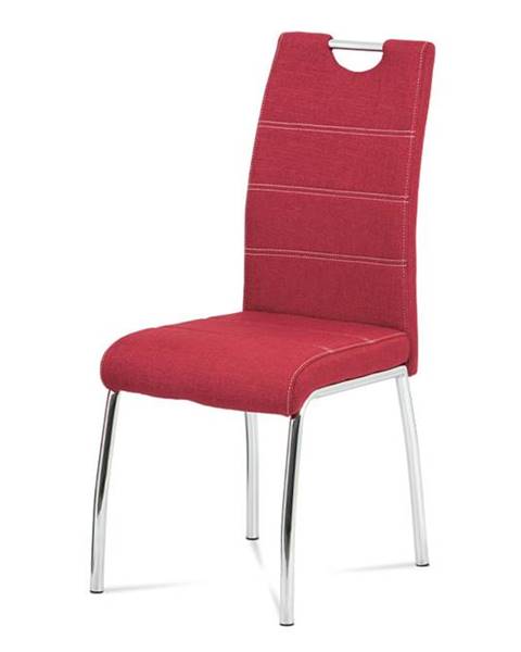 Smartshop HC-485 RED2 Jídelní židle, potah vínově červená látka, bílé prošití, kovová čtyřnohá chromovaná podn