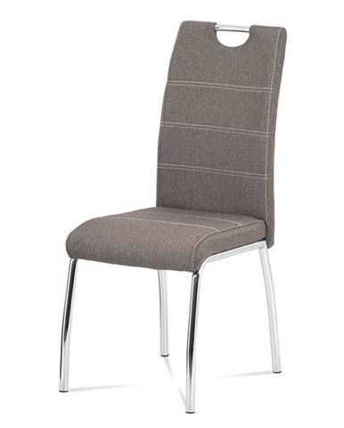 HC-485 COF2 Jídelní židle, potah coffee látka, bílé prošití, kovová čtyřnohá chromovaná podnož