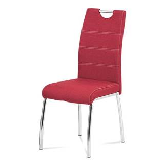 HC-485 RED2 Jídelní židle, potah vínově červená látka, bílé prošití, kovová čtyřnohá chromovaná podn
