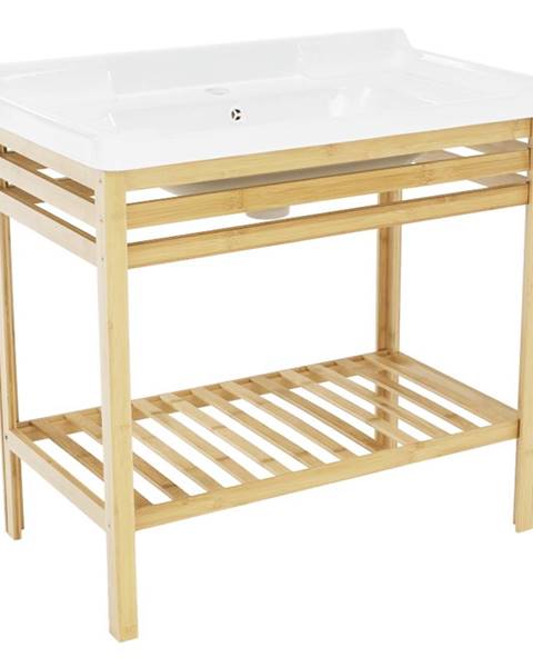 Smartshop Stůl s keramickým umyvadlem, přírodní / bílá, SELENE TYP 6