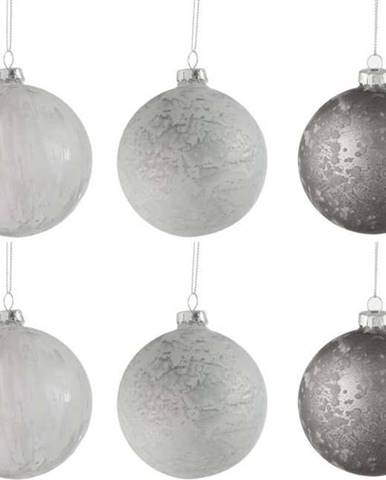 Sada 6 skleněných vánočních ozdob v bílo-stříbrné barvě J-Line Bauble, ø 8 cm