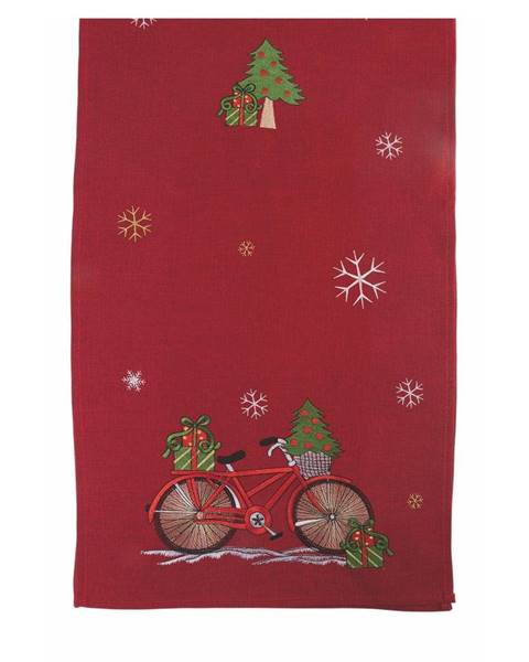 Červený vánoční běhoun na stůl Villa d'Este Xmas Bicycle, 40 x 175 cm