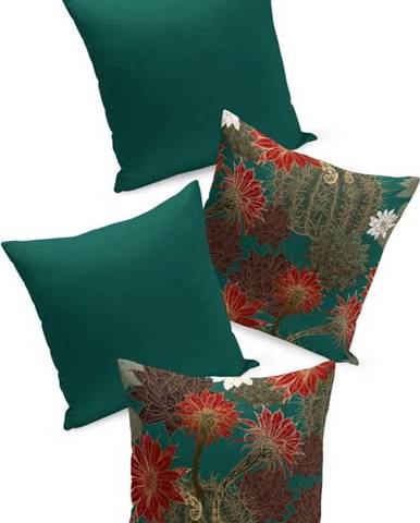 Sada 4 zeleno-červených povlaků na polštář Kate Louise Tropical, 45 x 45 cm