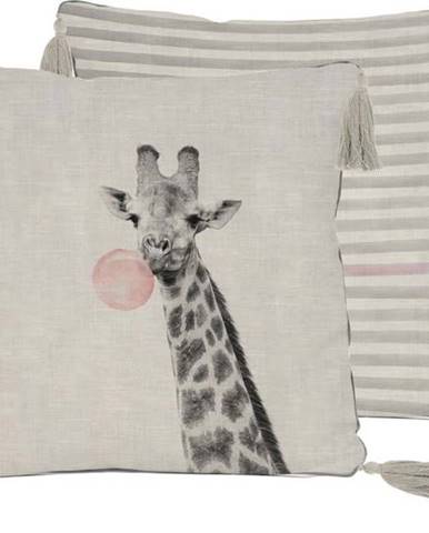 Šedý polštář s příměsí lnu Little Nice Things Giraffe, 45 x 45 cm
