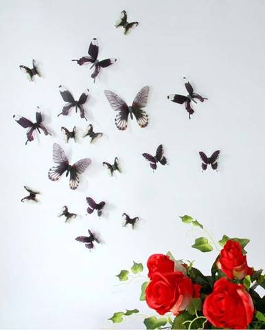 Sada 18 černých adhezivních 3D samolepek Ambiance Butterflies Chic