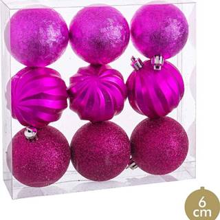 Sada 9 vánočních ozdob v fuchsiově růžové barvě Unimasa, ø 6 cm