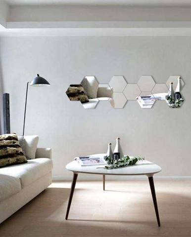Sada 12 adhezivních zrcadlových samolepek Ambiance Hexagonal Mirror, 20 x 17 cm