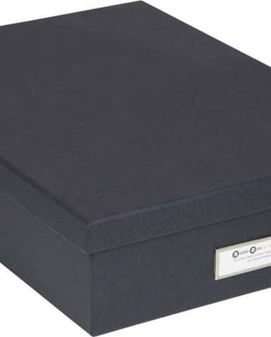 Tmavě šedý úložný box se jmenovkou na dokumenty Bigso Box of Sweden Oskar, velikost A4