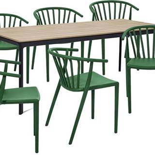 Zahradní jídelní set pro 6 osob s zelenou židlí Capri a stolem Thor, 210 x 90 cm