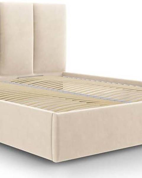 Mazzini Beds Béžová čalouněná dvoulůžková postel s úložným prostorem s roštem 140x200 cm Juniper – Mazzini Beds