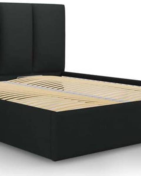 Mazzini Beds Černá čalouněná dvoulůžková postel s úložným prostorem s roštem 160x200 cm Juniper – Mazzini Beds