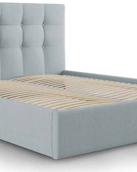 Mazzini Beds Světle modrá čalouněná dvoulůžková postel s úložným prostorem s roštem 160x200 cm Nerin – Mazzini Beds