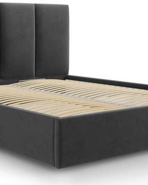 Mazzini Beds Tmavě šedá čalouněná dvoulůžková postel s úložným prostorem s roštem 160x200 cm Juniper – Mazzini Beds