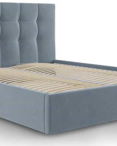 Světle modrá sametová dvoulůžková postel Mazzini Beds Nerin, 160 x 200 cm