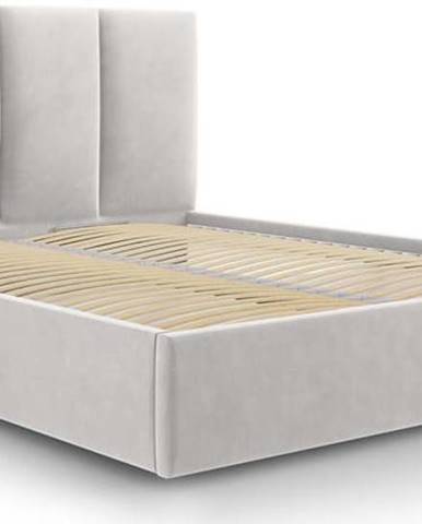 Světle šedá sametová dvoulůžková postel Mazzini Beds Juniper, 180 x 200 cm