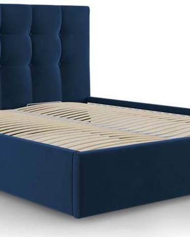 Tmavě modrá dvoulůžková postel Mazzini Beds Nerin, 140 x 200 cm