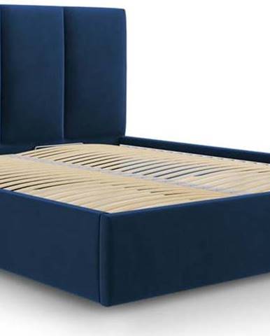 Tmavě modrá sametová dvoulůžková postel Mazzini Beds Juniper, 140 x 200 cm