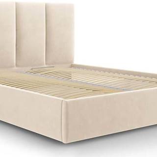 Béžová čalouněná dvoulůžková postel s úložným prostorem s roštem 140x200 cm Juniper – Mazzini Beds