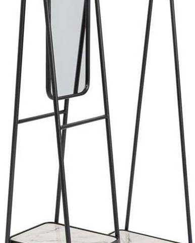 Černý kovový stojan na oblečení s policemi a zrcadlem Kare Design Mirror, výška 178 cm