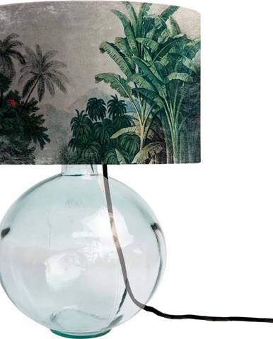 Zelená skleněná stolní lampa s textilním stínidlem Tierra Bella Tropical Jungle, výška 45 cm