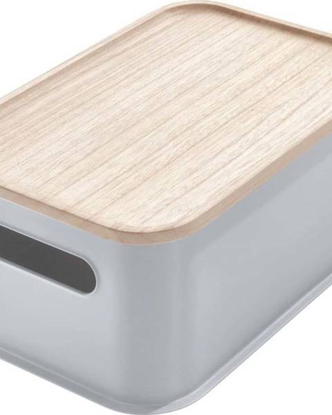 iDesign Šedý úložný box s víkem ze dřeva paulownia iDesign Eco Handled, 21,3 x 30,2 cm
