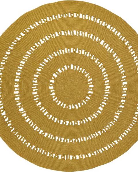 Hořčicově žlutý ručně vyrobený koberec ze směsi vlny a bavlny Nattiot Bibek, ø 140 cm