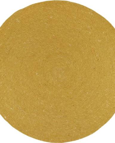 Hořčicově žlutý ručně vyrobený koberec ze směsi vlny a bavlny Nattiot Neethu, ø 110 cm