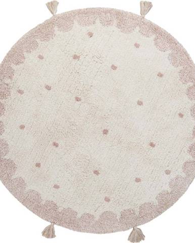 Růžovo-krémový ručně vyrobený bavlněný koberec Nattiot Mallen, ø 110 cm