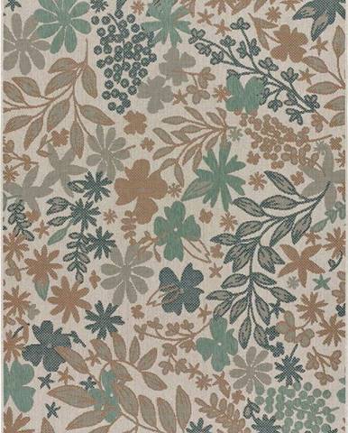 Béžovo-zelený venkovní koberec Universal Floral, 65 x 200 cm