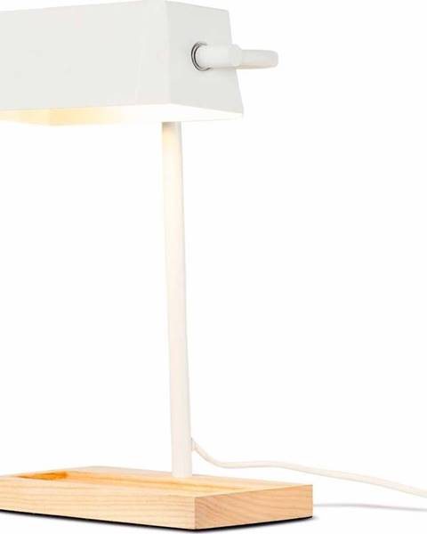 Citylights Bílá stolní lampa s prvky z jasanového dřeva Citylights Cambridge