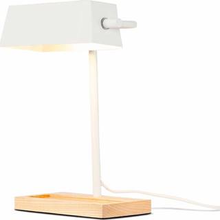 Bílá stolní lampa s prvky z jasanového dřeva Citylights Cambridge