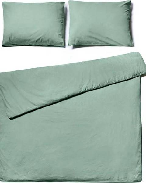 Bonami Selection Mátově zelené povlečení na dvoulůžko ze stonewashed bavlny Bonami Selection, 200 x 200 cm
