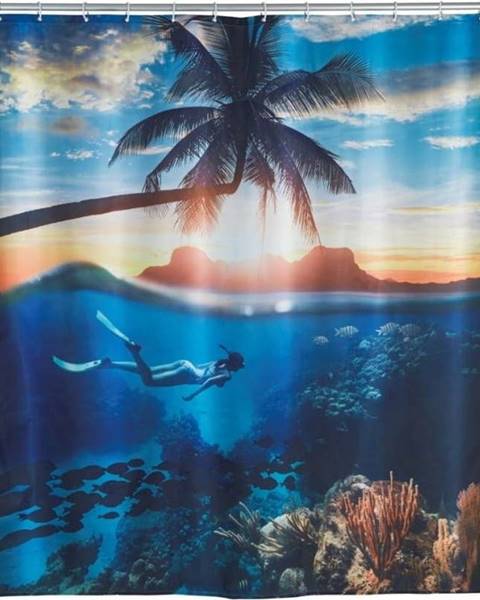 WENKO Modrý sprchový závěs Wenko Paradise, 180 x 200 cm