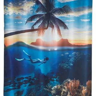 Modrý sprchový závěs Wenko Paradise, 180 x 200 cm