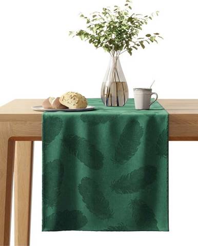 Zelený běhoun na stůl se sametovým povrchem AmeliaHome Peacock, 40 x 140 cm