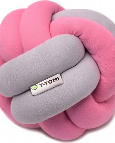 Růžovo-šedý bavlněný pletený míč T-TOMI, ø 20 cm