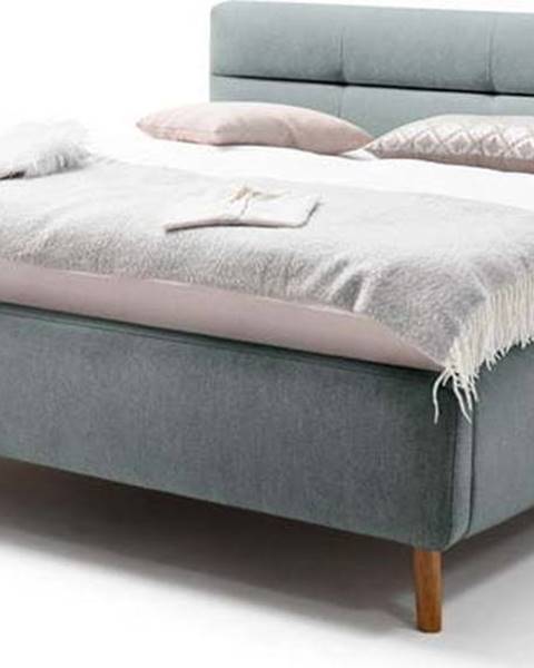 Meise Möbel Modrá čalouněná dvoulůžková postel s úložným prostorem a s roštem 180x200 cm Lotte – Meise Möbel
