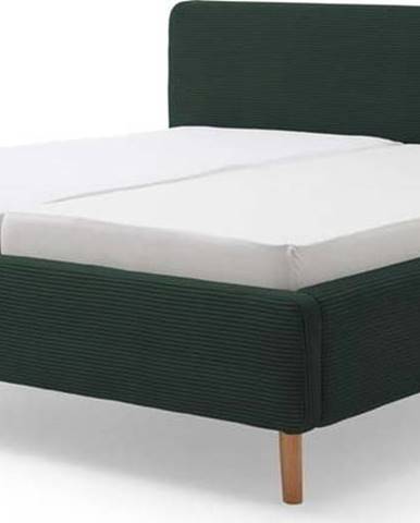 Zelená manšestrová postel s roštem a úložným prostorem Meise Möbel Mattis Cord, 180 x 200 cm