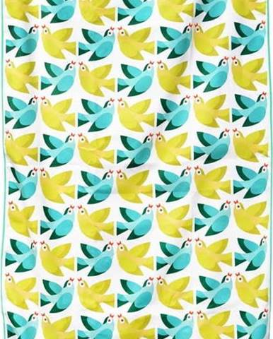 Žluto-modrá osuška z mikrovlákna Rex London Love Birds, 70 x 150 cm