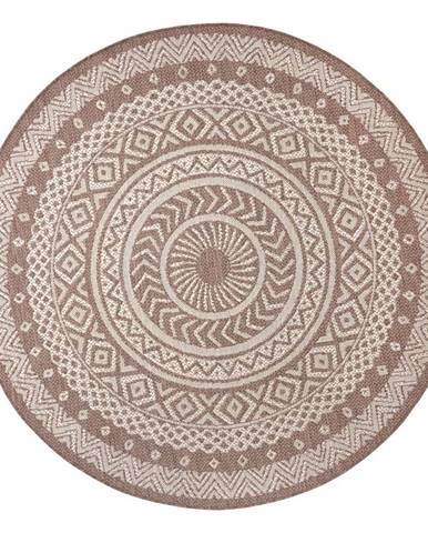 Hnědo-béžový venkovní koberec Ragami Round, ø 160 cm