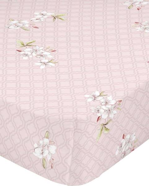 Růžové bavlněné prostěradlo Happy Friday Basic Chinoiserie, 90 x 200 cm