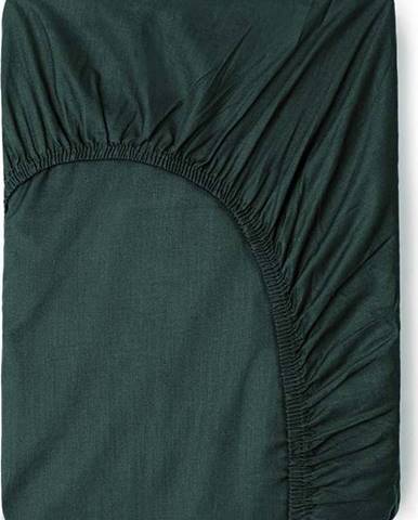 Tmavě zelené bavlněné elastické prostěradlo Good Morning, 160 x 200 cm