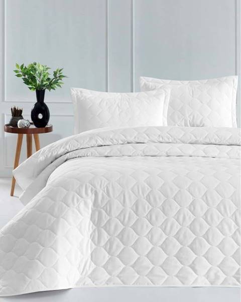 EnLora Home Bílý přehoz přes postel se 2 povlaky na polštář z ranforce bavlny Mijolnir Fresh, 225 x 240 cm