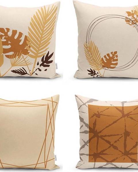 Sada 4 povlaků na polštáře Minimalist Cushion Covers Pastel Color Leaves, 45 x 45 cm