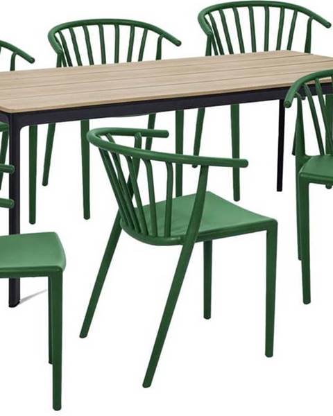 Bonami Selection Zahradní jídelní set pro 6 osob s zelenou židlí Capri a stolem Thor, 210 x 90 cm