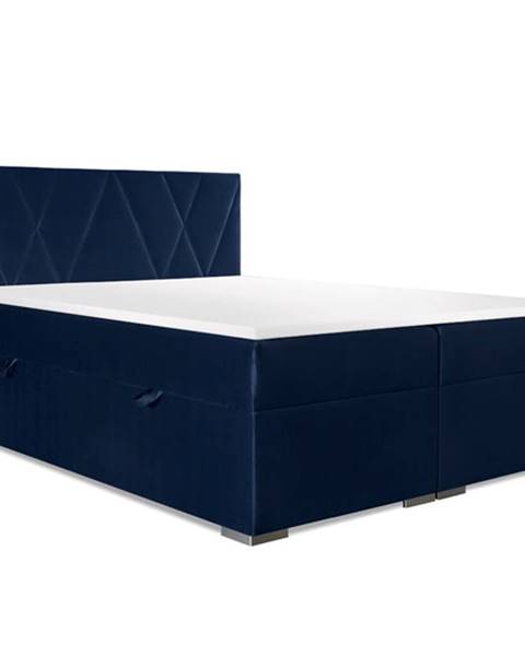 OKAY Čalouněná postel Kaya 140x200, modrá, vč. matrace, topperu a ÚP