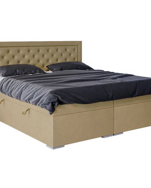 OKAY Čalouněná postel Chloe 180x200, béžová, vč. matrace, topperu, ÚP